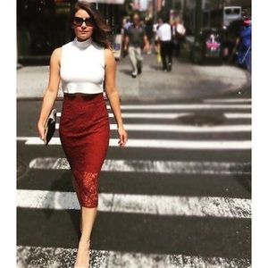 ZARA red lace pencil skirt